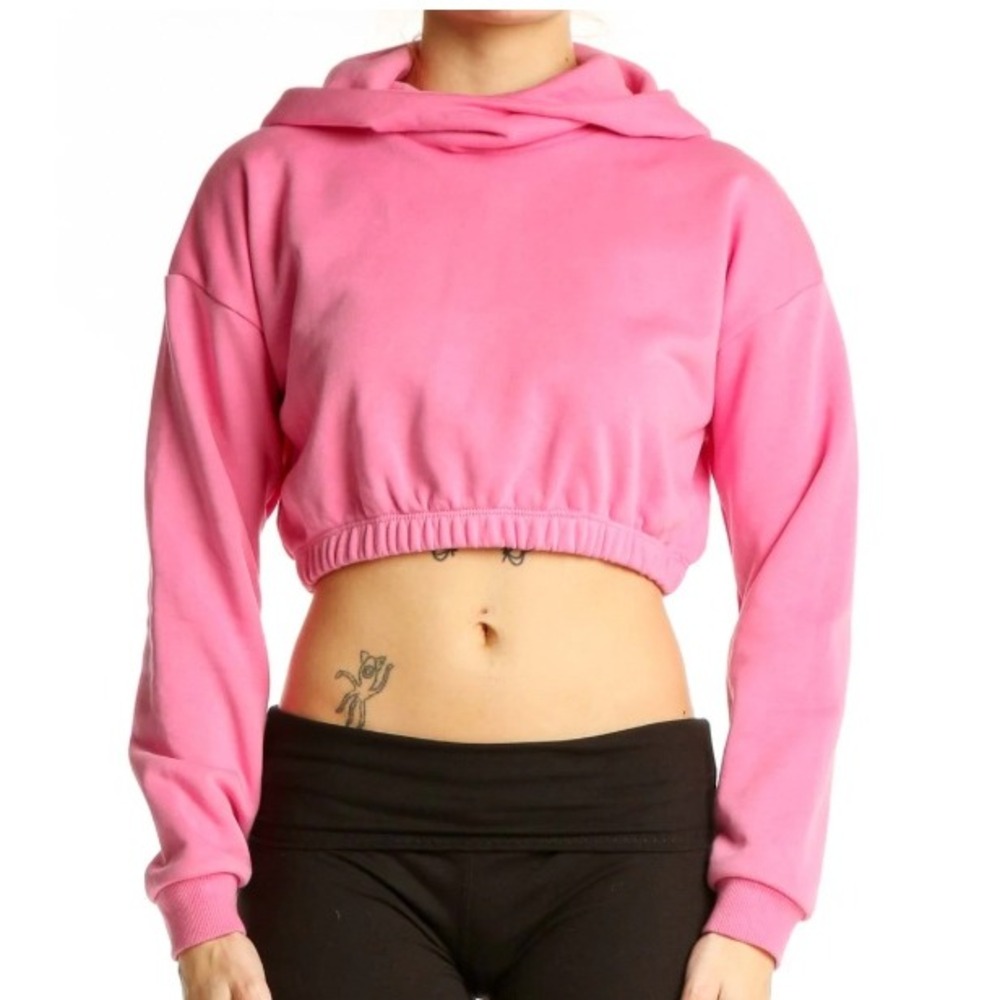 Naked Wardrobe Hot Pink Cropped Hoodie Sweatshirt Size Medium‎ Athleisure Y2K